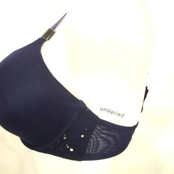 36DDD Unveiled Felina Beautiful Love Front Close Underwire Bra Navy Blue NWT - Picture 4 of 13